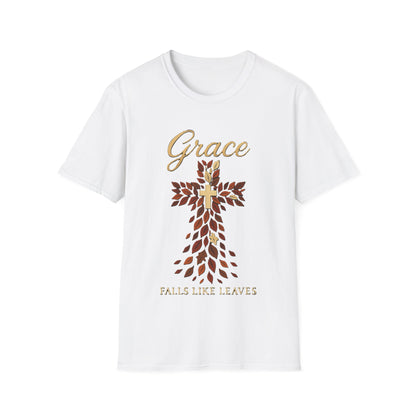 Grace Falls Like Leaves Christian Cross Shirt – Fall Faith T-Shirt
