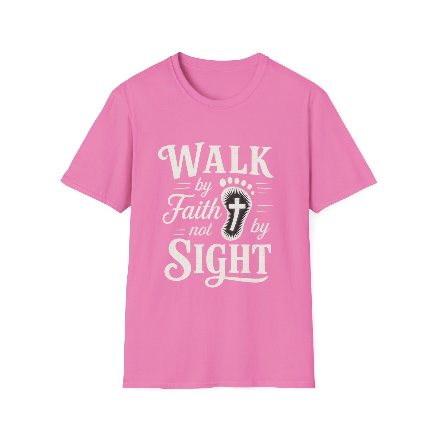 Walk by Faith T-Shirt – Inspirational Christian Shirt with Footprint & Cross Design