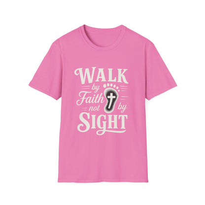 Walk by Faith T-Shirt – Inspirational Christian Shirt with Footprint & Cross Design