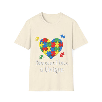 Autism Awareness T-Shirt – Someone I Love Is Unique Puzzle Heart Tee