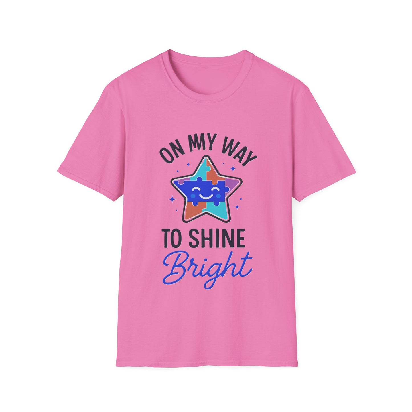 On My Way to Shine Bright Shirt – Autism Pride T-Shirt with Colorful Puzzle Star Design