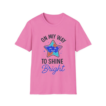 On My Way to Shine Bright Shirt – Autism Pride T-Shirt with Colorful Puzzle Star Design