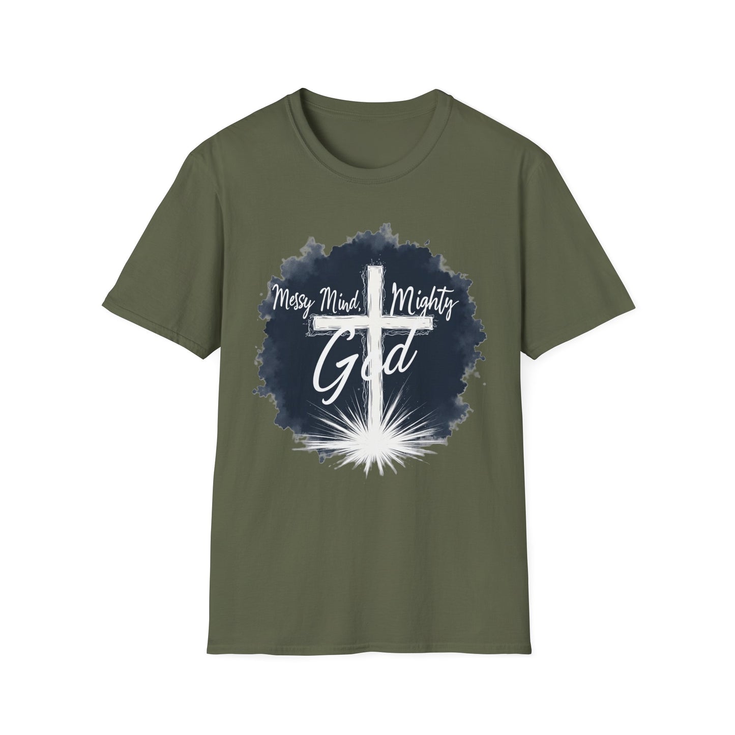 Messy Mind, Mighty God Shirt – Christian Faith T-Shirt with Cross & Empowering Message