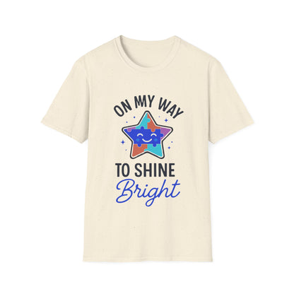 On My Way to Shine Bright Shirt – Autism Pride T-Shirt with Colorful Puzzle Star Design