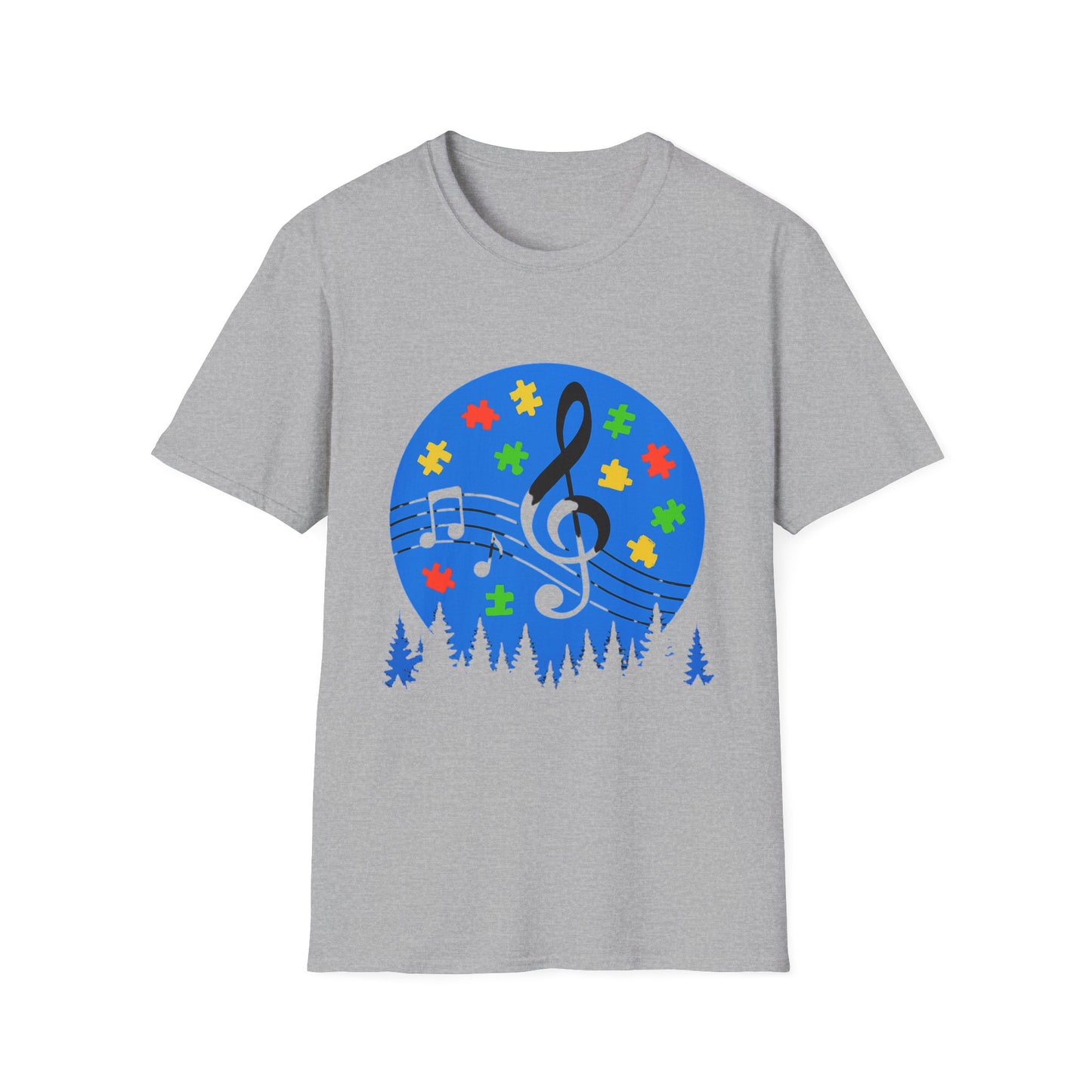 Autism Awareness Music T-Shirt – Puzzle Pieces & Musical Notes Tee