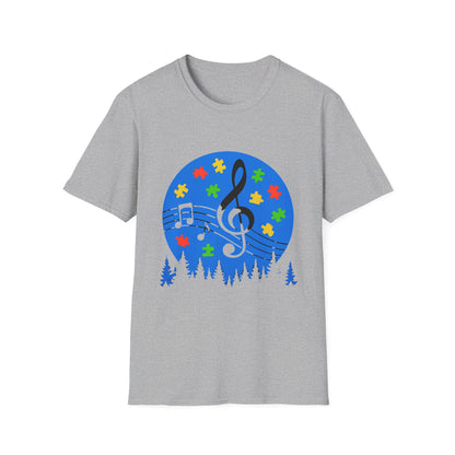 Autism Awareness Music T-Shirt – Puzzle Pieces & Musical Notes Tee
