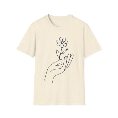 Gentle Care Flower Hand Line Art T-Shirt – Minimalist Kindness Tee  Alt title option: