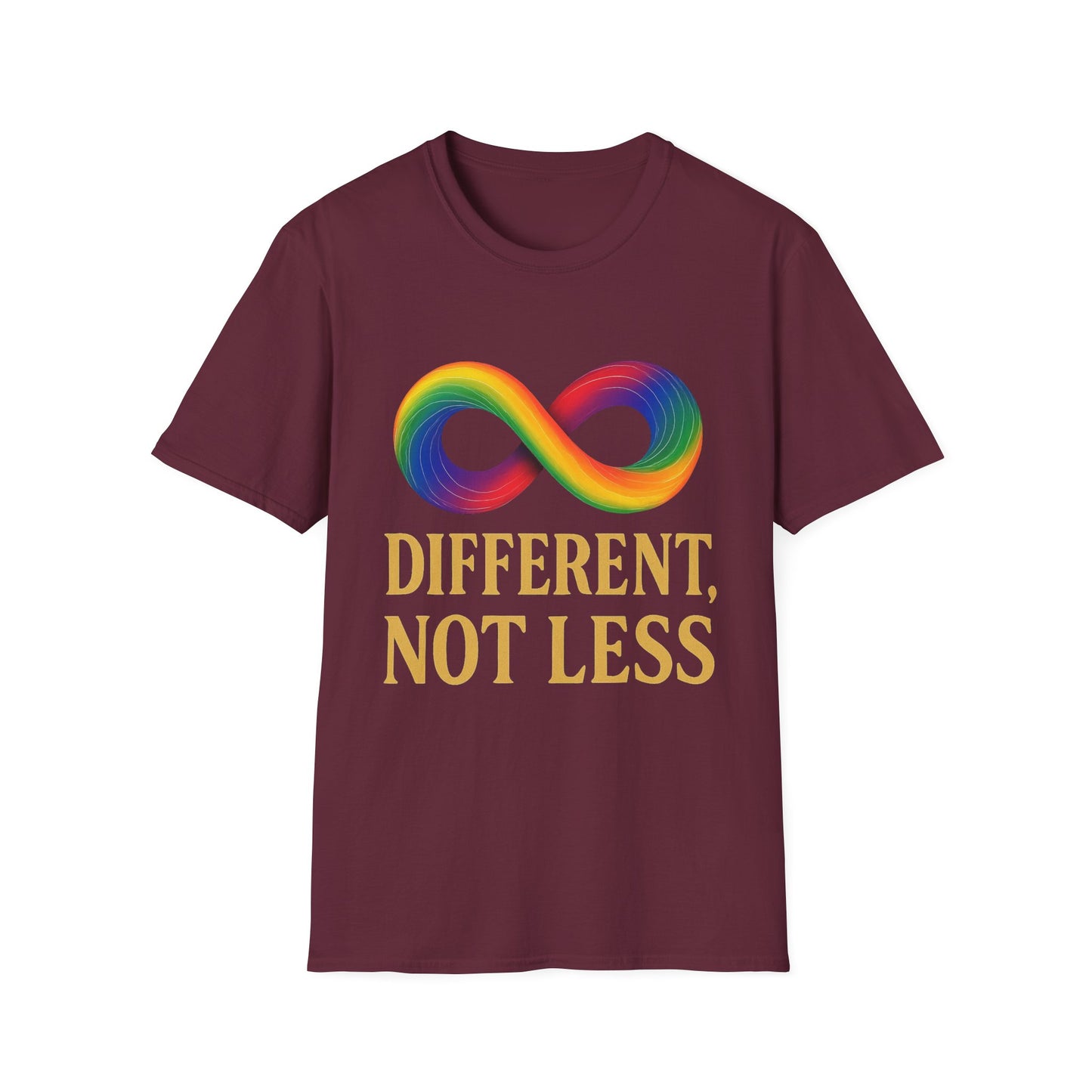 Different, Not Less Shirt – Rainbow Infinity Symbol T-Shirt for Autism Advocacy & Inclusion