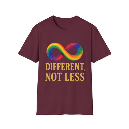Different, Not Less Shirt – Rainbow Infinity Symbol T-Shirt for Autism Advocacy & Inclusion