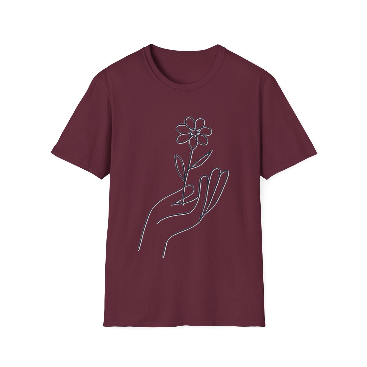 Gentle Care Flower Hand Line Art T-Shirt – Minimalist Kindness Tee  Alt title option:
