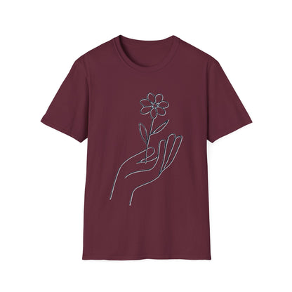 Gentle Care Flower Hand Line Art T-Shirt – Minimalist Kindness Tee  Alt title option: