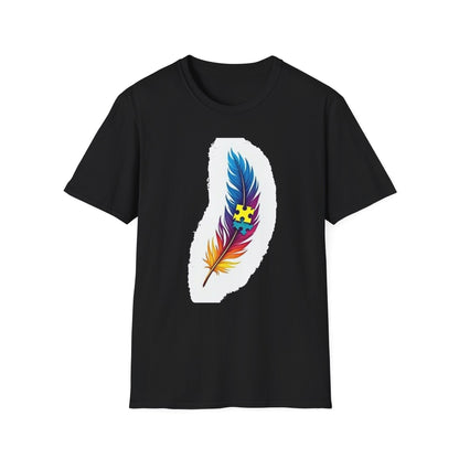 Autism Awareness Feather T-Shirt – Colorful Neurodiversity Puzzle Piece Tee