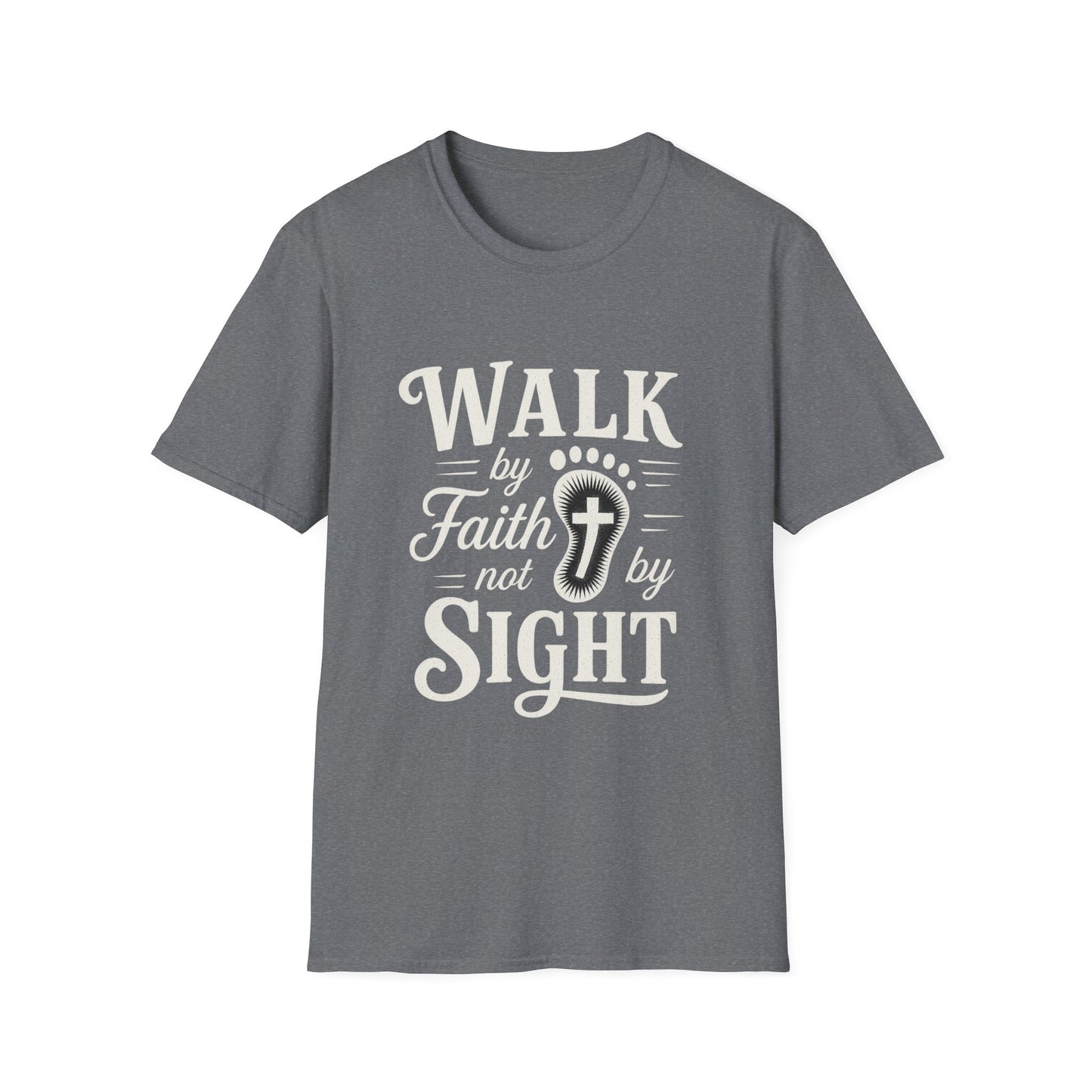 Walk by Faith T-Shirt – Inspirational Christian Shirt with Footprint & Cross Design