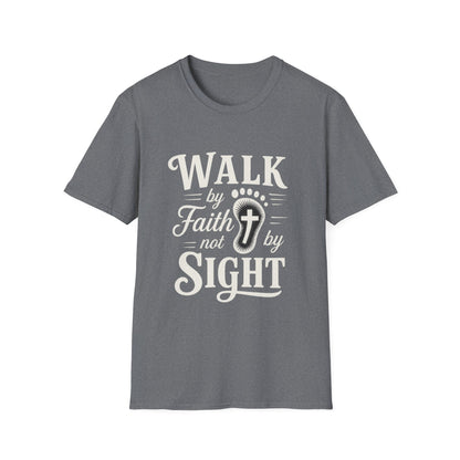 Walk by Faith T-Shirt – Inspirational Christian Shirt with Footprint & Cross Design