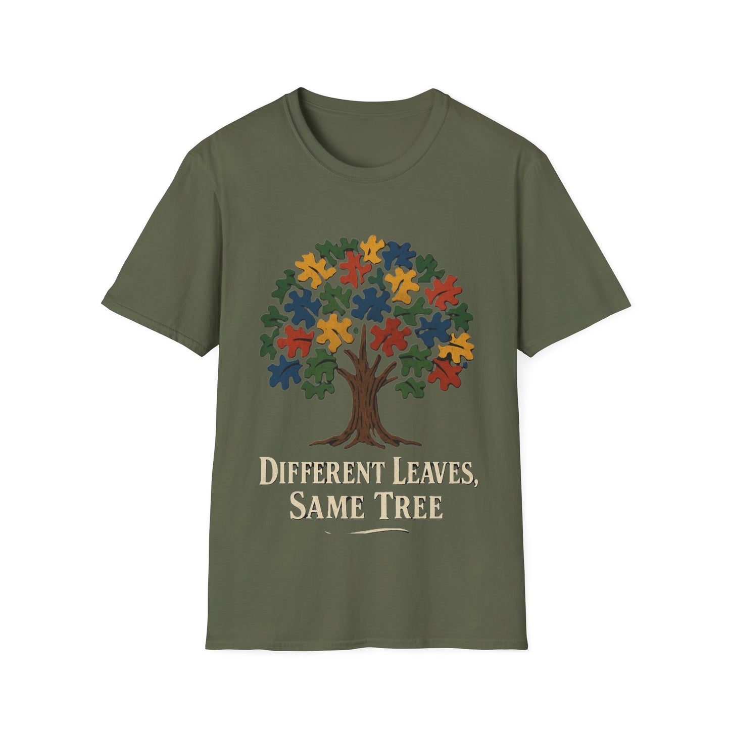 Puzzle Piece Tree T-Shirt | Autism Awareness Inclusion Tee | Different Leaves Same Tree Neurodiversity Shirt