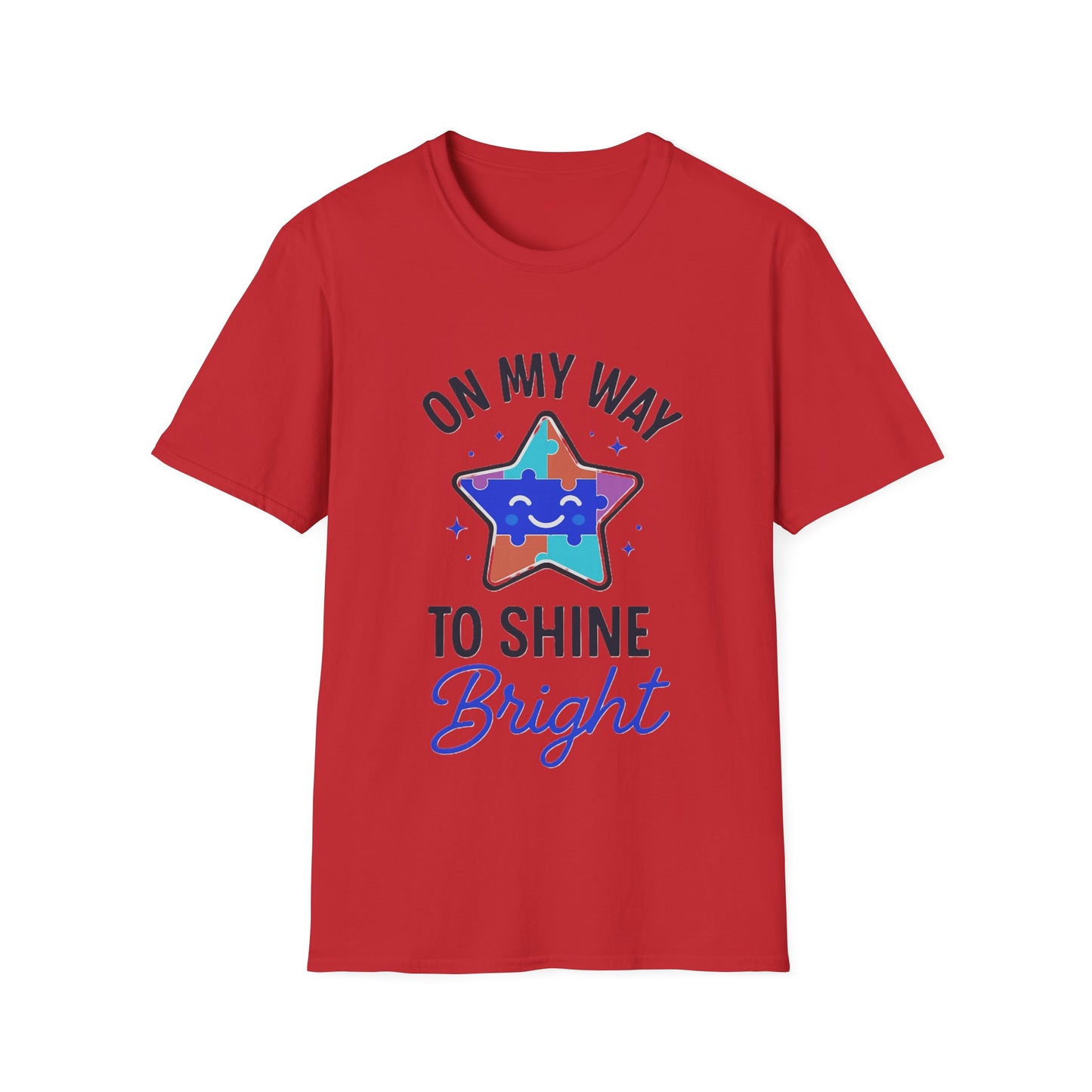 On My Way to Shine Bright Shirt – Autism Pride T-Shirt with Colorful Puzzle Star Design