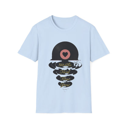 Breathe, Heal, How, Glow Shirt – Vinyl Record Design for Music and Healing Lovers