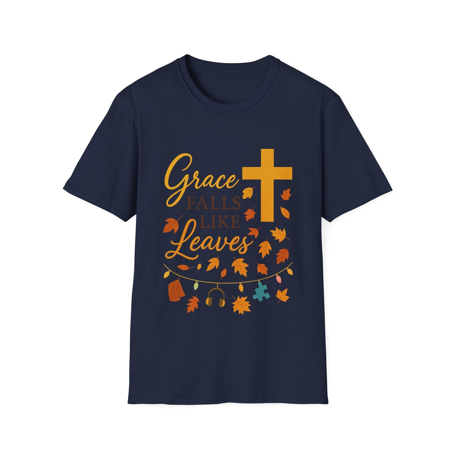 Grace Falls Like Leaves Christian Shirt – Fall Faith Cross T-Shirt