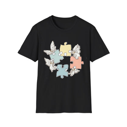 Guardian Angel Autism Awareness T-Shirt | Pastel Puzzle Piece Graphic Tee | Neurodiversity Support Gift for Parents