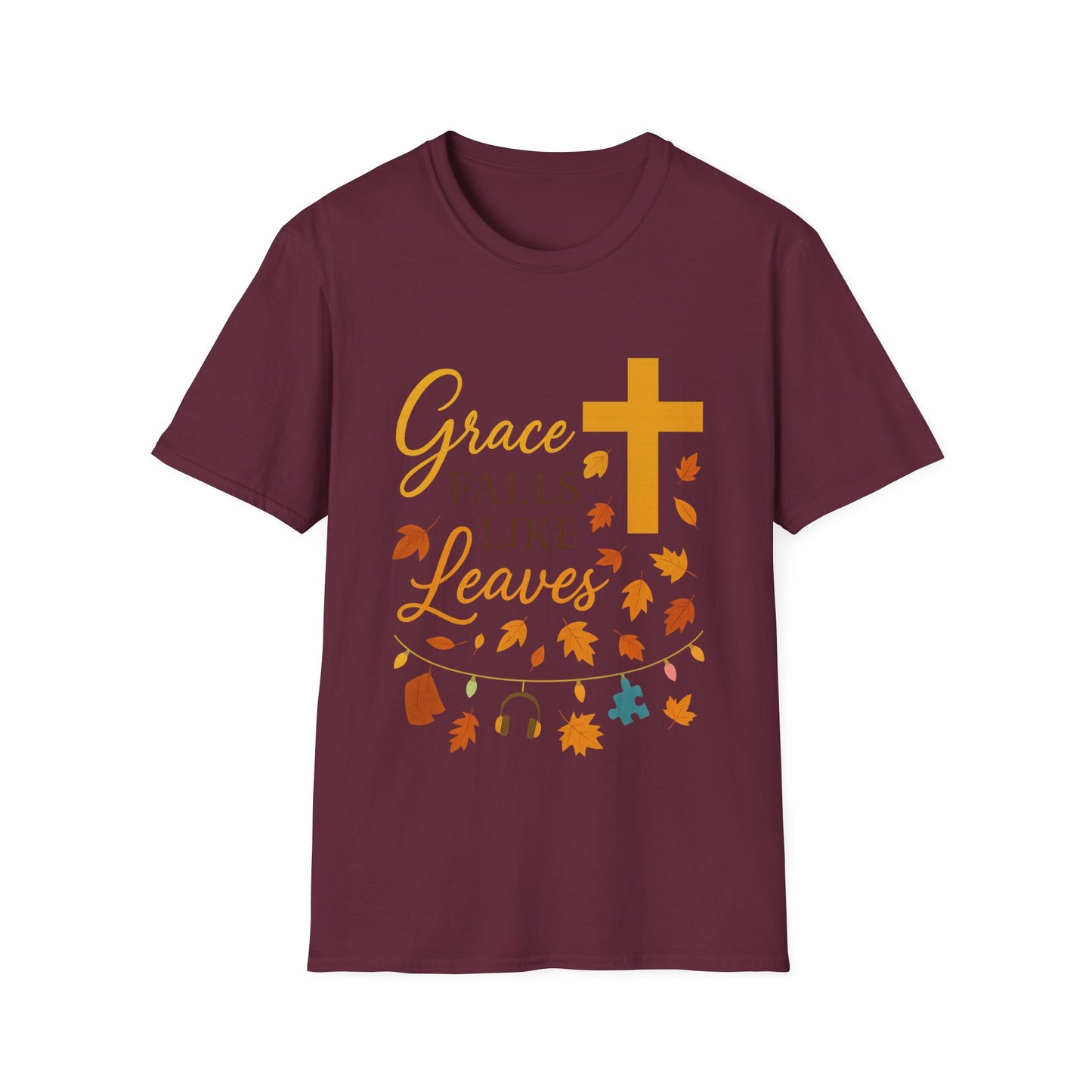 Grace Falls Like Leaves Christian Shirt – Fall Faith Cross T-Shirt