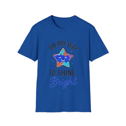 On My Way to Shine Bright Shirt – Autism Pride T-Shirt with Colorful Puzzle Star Design