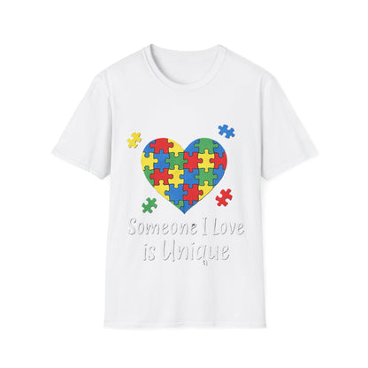 Autism Awareness T-Shirt – Someone I Love Is Unique Puzzle Heart Tee
