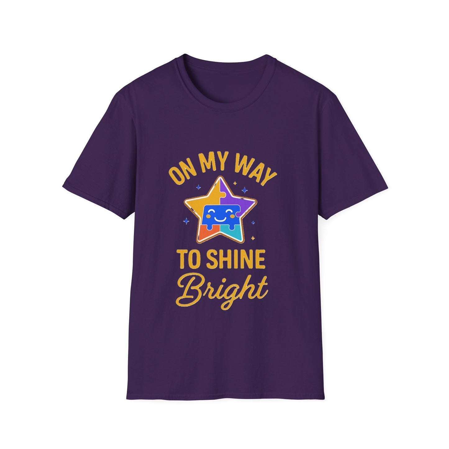 On My Way to Shine Bright Shirt – Autism Pride T-Shirt with Colorful Puzzle Star Design