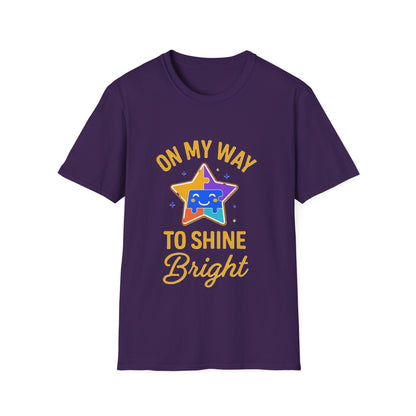 On My Way to Shine Bright Shirt – Autism Pride T-Shirt with Colorful Puzzle Star Design