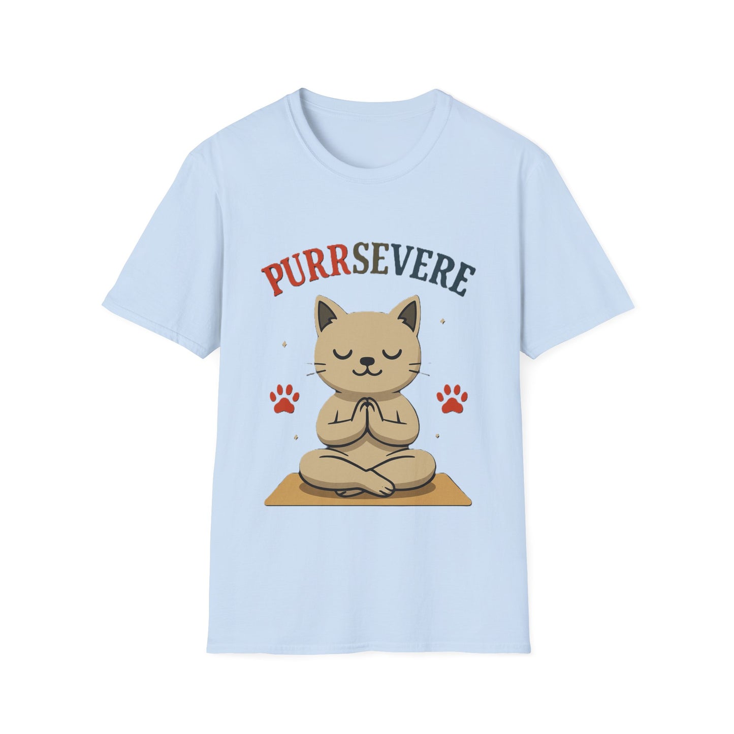 Purrsevere Cat Yoga T-Shirt – Funny Cat Pun Perseverance Tee