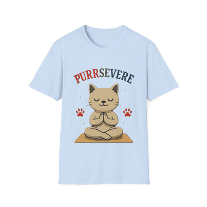 Purrsevere Cat Yoga T-Shirt – Funny Cat Pun Perseverance Tee