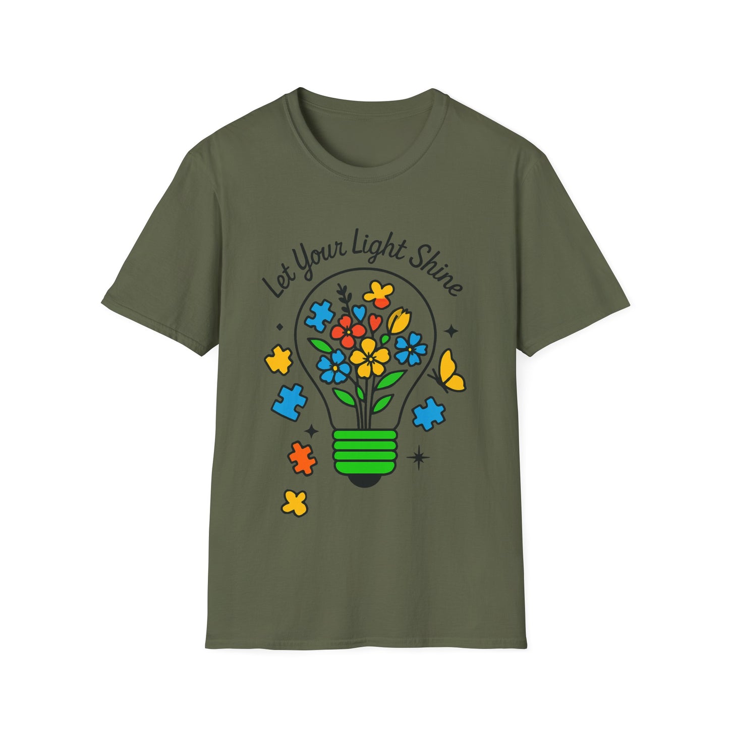 Let Your Light Shine Autism Acceptance T-Shirt – Inspirational Neurodiversity Tee