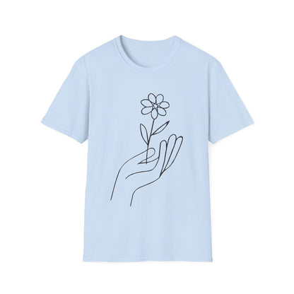 Gentle Care Flower Hand Line Art T-Shirt – Minimalist Kindness Tee  Alt title option: