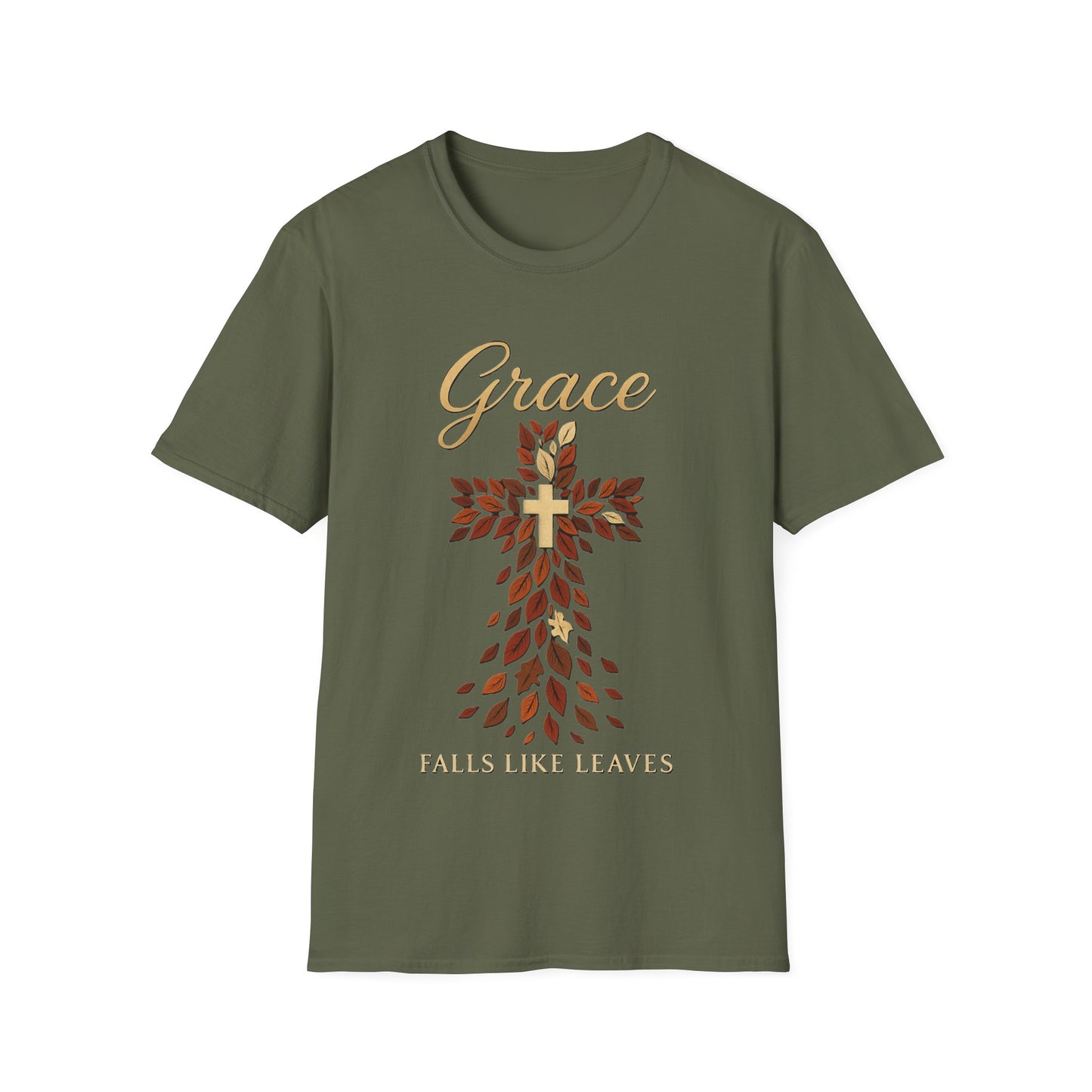 Grace Falls Like Leaves Christian Cross Shirt – Fall Faith T-Shirt