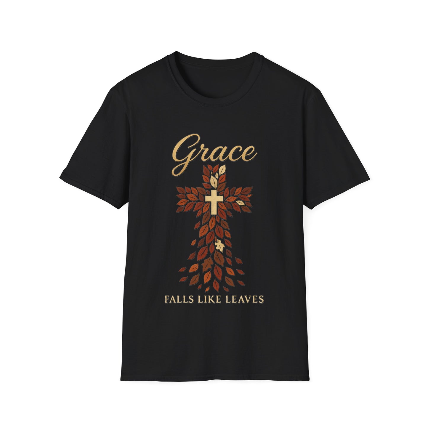 Grace Falls Like Leaves Christian Cross Shirt – Fall Faith T-Shirt