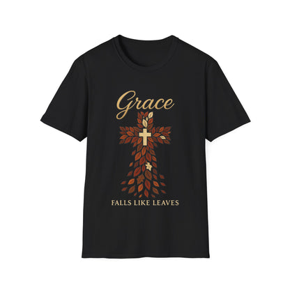 Grace Falls Like Leaves Christian Cross Shirt – Fall Faith T-Shirt