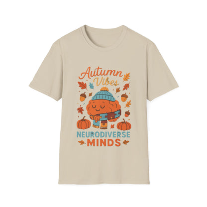 Autumn Vibes Neurodiverse Minds T-Shirt | Fall Brain Awareness Tee | Cozy Neurodivergent Aesthetic Shirt