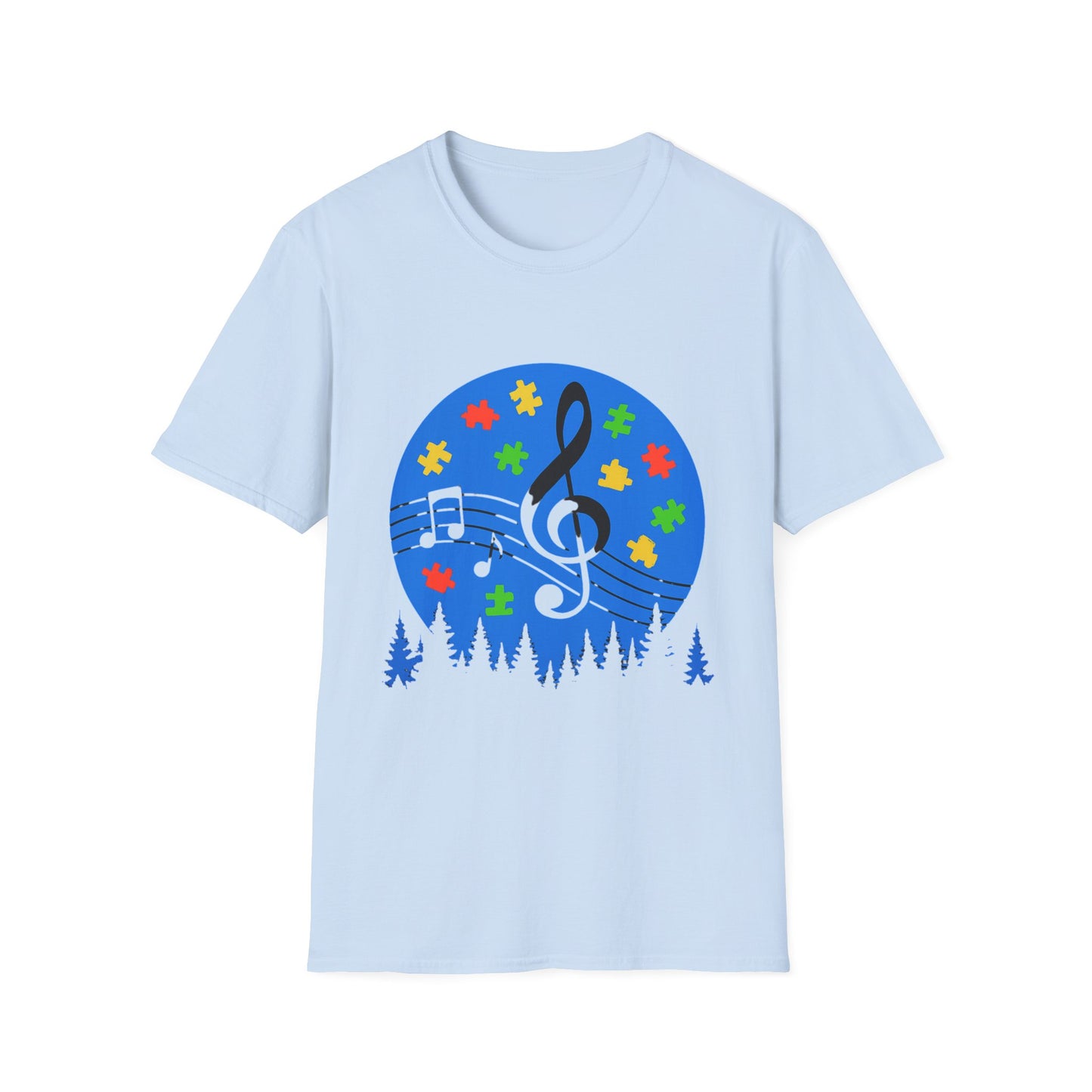 Autism Awareness Music T-Shirt – Puzzle Pieces & Musical Notes Tee
