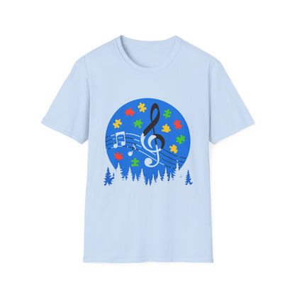 Autism Awareness Music T-Shirt – Puzzle Pieces & Musical Notes Tee