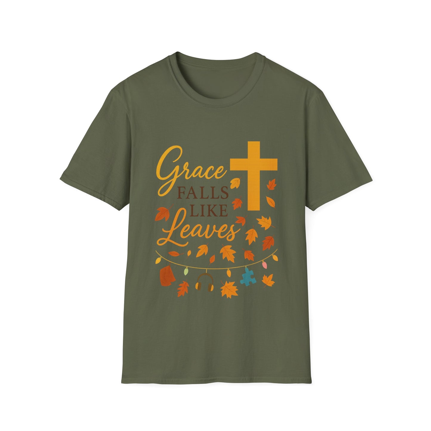 Grace Falls Like Leaves Christian Shirt – Fall Faith Cross T-Shirt