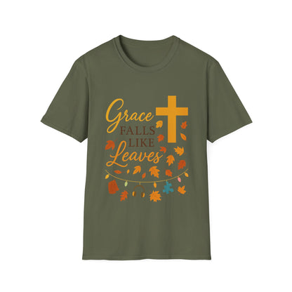 Grace Falls Like Leaves Christian Shirt – Fall Faith Cross T-Shirt