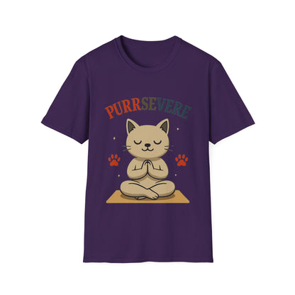 Purrsevere Cat Yoga T-Shirt – Funny Cat Pun Perseverance Tee