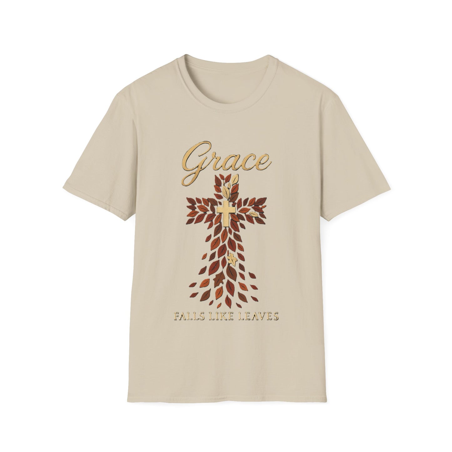 Grace Falls Like Leaves Christian Cross Shirt – Fall Faith T-Shirt