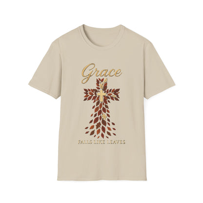 Grace Falls Like Leaves Christian Cross Shirt – Fall Faith T-Shirt