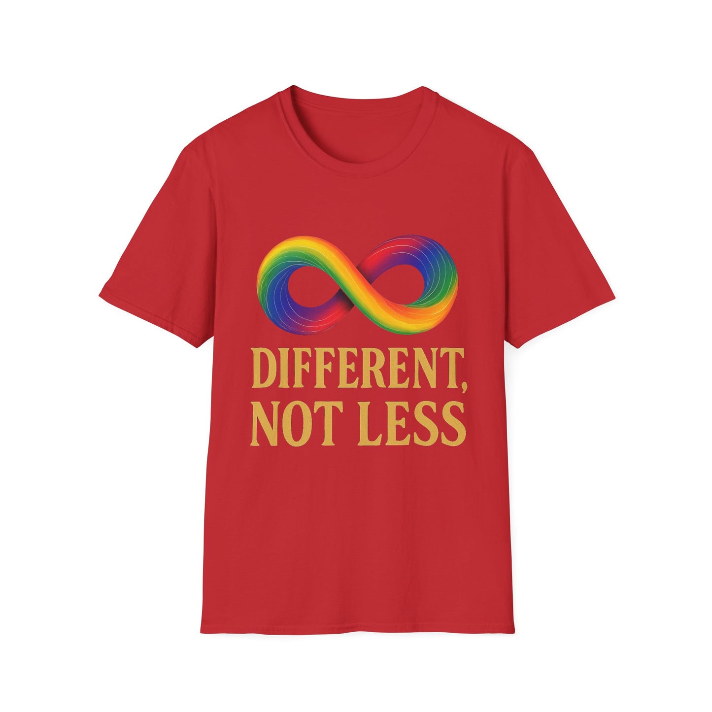 Different, Not Less Shirt – Rainbow Infinity Symbol T-Shirt for Autism Advocacy & Inclusion