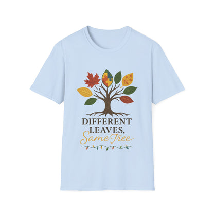 Different Leaves Same Tree T-Shirt | Autism Awareness Inclusion Tee | Neurodiversity Support Tree Graphic Shirt