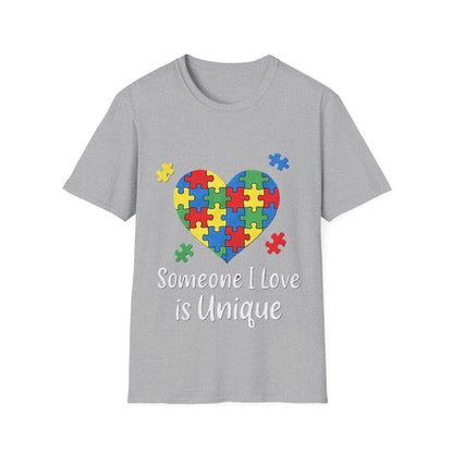 Autism Awareness T-Shirt – Someone I Love Is Unique Puzzle Heart Tee