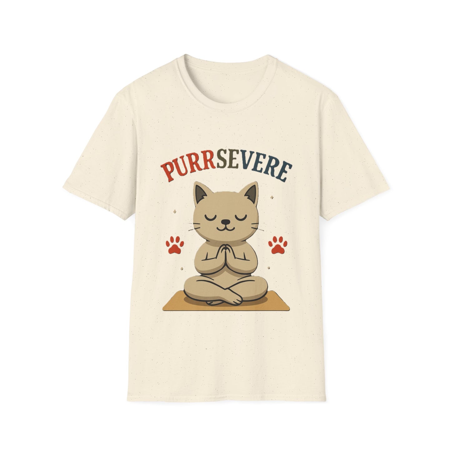 Purrsevere Cat Yoga T-Shirt – Funny Cat Pun Perseverance Tee