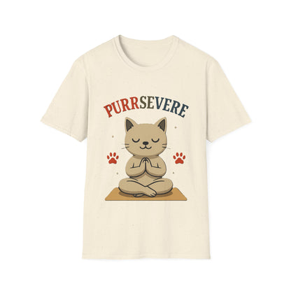 Purrsevere Cat Yoga T-Shirt – Funny Cat Pun Perseverance Tee