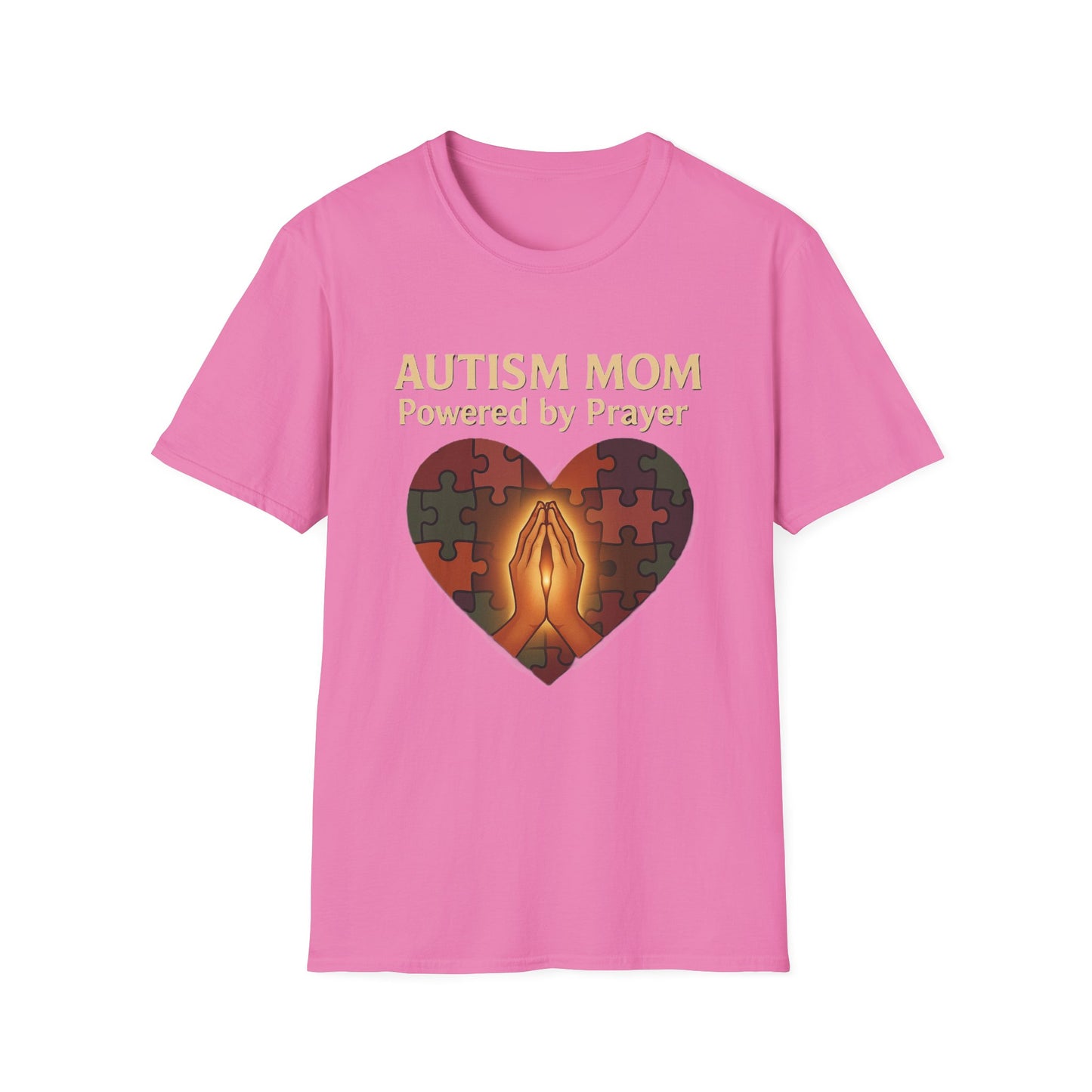 Autism Mom Shirt – Powered by Prayer Puzzle Heart Graphic for Autism Support