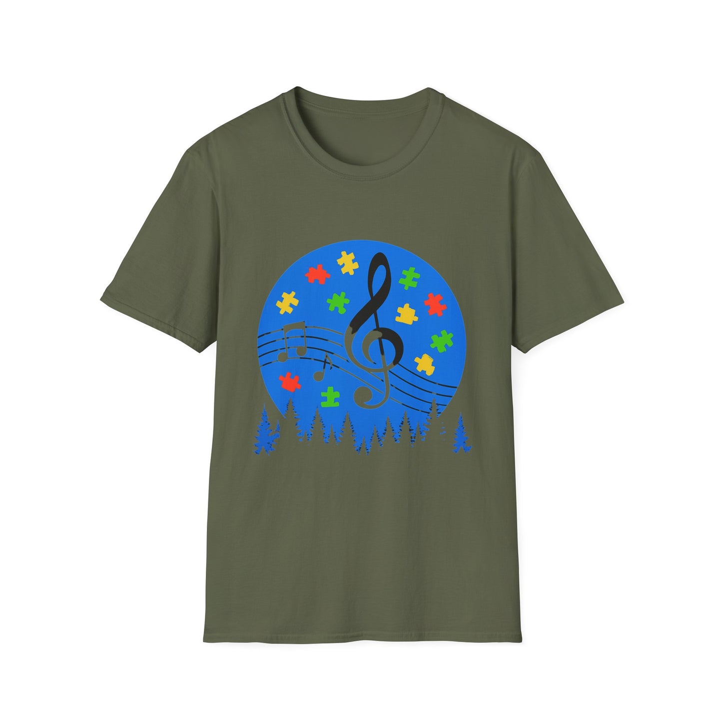 Autism Awareness Music T-Shirt – Puzzle Pieces & Musical Notes Tee